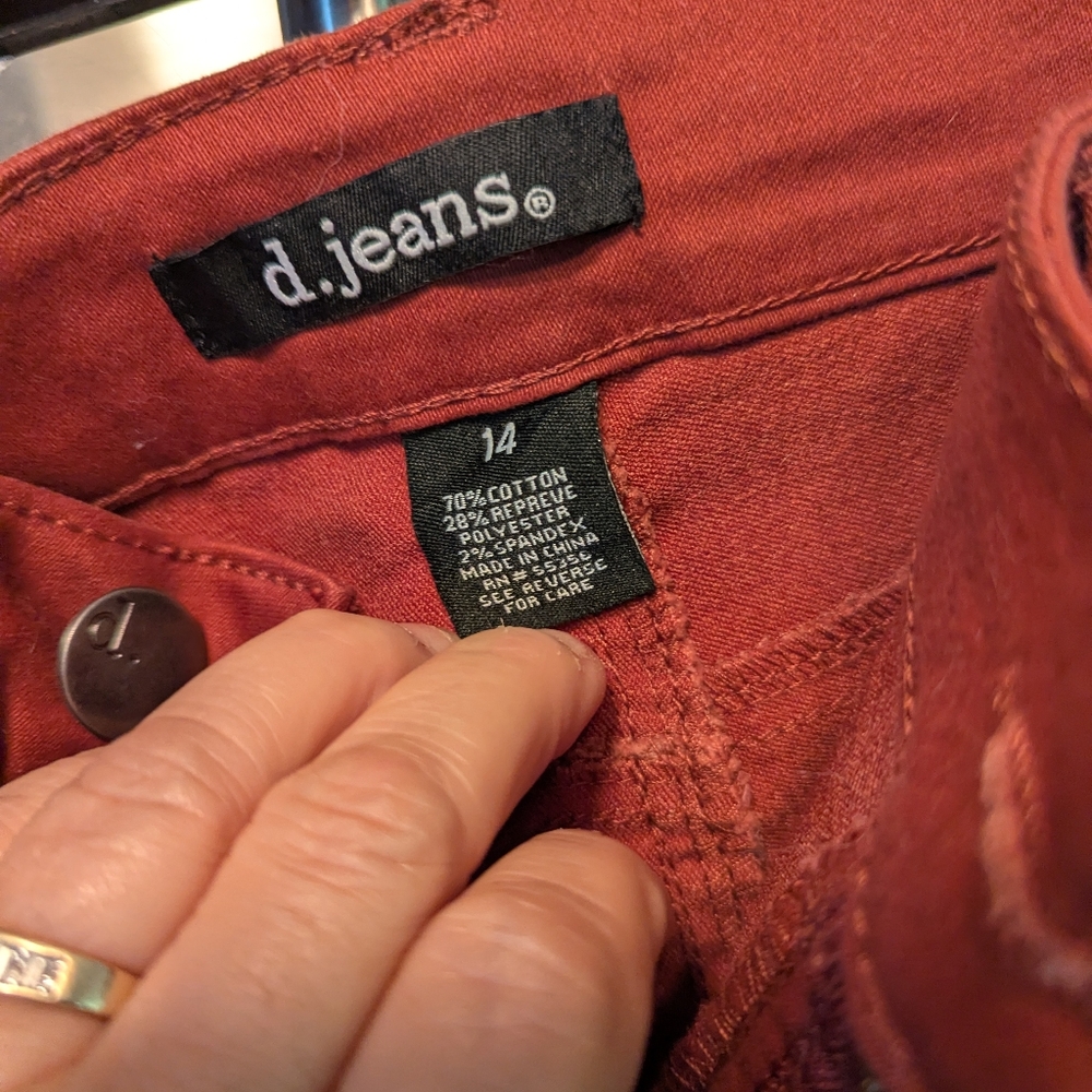 D Jeans Dark Rust Cropped High Waist Stretch Cotton Denim Jeans Sz 14 - Picture 4 of 5